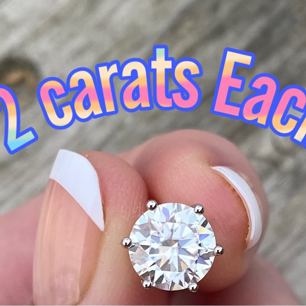 Huge 4 Ct TW Moissanite Solitaire Stud Earrings sterling silver platinum GRA